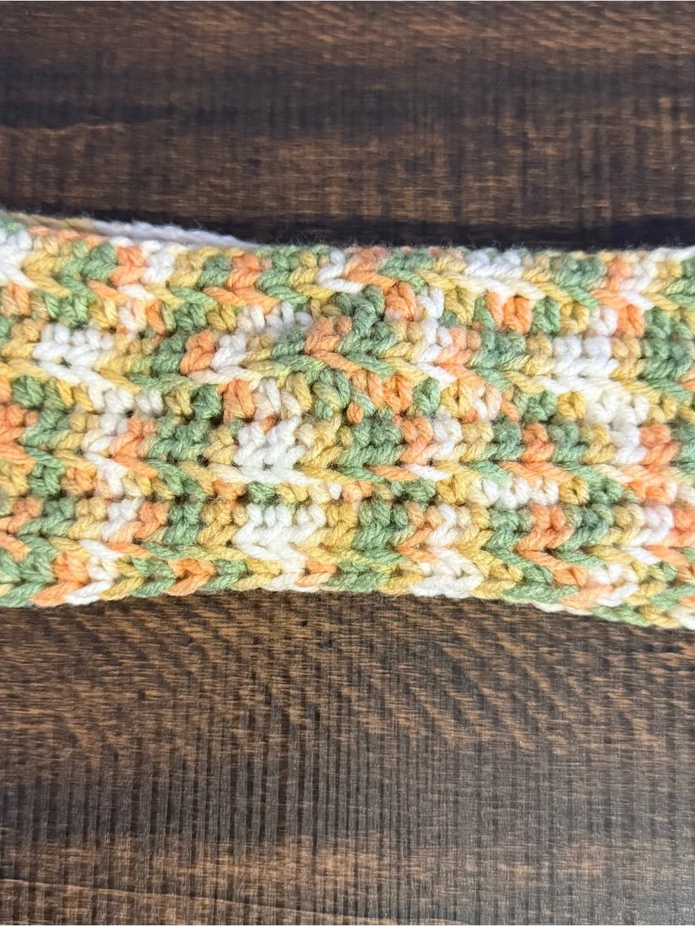 Handmade Multicolor Crochet Kids Headband - Green, Orange & Cream